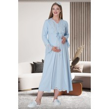 Mecit Pijama Mecit 1518 Mavi Sabahlıklı Lohusa Gecelik Takım