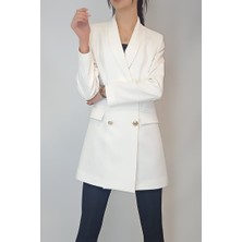 Oyya Kadın Ekru Gold Düğmeli Astarlı Blazer Ceket YY101029