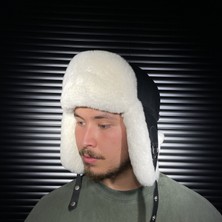 Tahiroğlu Deri 1987 Kışlık  Deri Kürklü Ushanka Pilot Unisex Şapkası