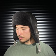 Tahiroğlu Deri 1987 Kışlık  Deri Kürklü Ushanka Pilot Unisex Şapkası