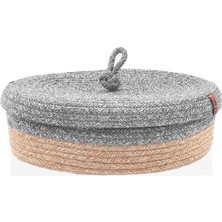 The Mia Jüt Kapaklı Oval Sepet Bambu Gri 35X24X12 cm
