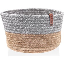 The Mia Jüt Yuvarlak Sepet Bambu Gri 20X13 cm