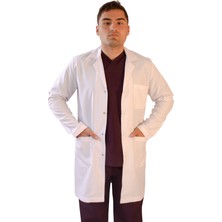 Vayvaylı Gömlek Yaka Orta Boy Beyaz Erkek Doktor Öğretmen Laboratuvar Önlüğü