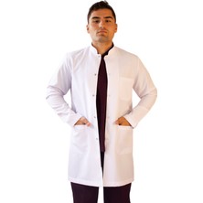 Vayvaylı Hakim Yaka Orta Boy Beyaz Erkek Doktor Öğretmen Laboratuvar Önlüğü
