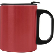 Verahed Çift Katman Paslanmaz Çelik Kolay Içim Kulplu Termos Bardak 300ml Mat Kırmızı Mug Kupa