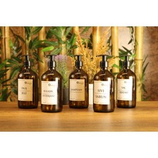 Hobi Demir Sanat 500 ml Amber Kahverengi Cam Sıvı Sabun Şişesi Beyaz Etiketli