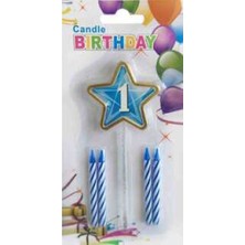 Hayaller Dükkanı Mum 1 Yaş Yıldızlı Mavi Pk:1-1