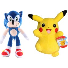 Elifeshop Orijinal Ithal Efsane 2'li Pokemon Pikachu & Sonic Peluş Oyuncak Seti Uyku & Oyun Arkadaşı 28 Cm.