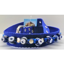 Minizoo Boyun Tasması Bez  Mavi Renk  7 Nazar Boncuklu 60 cm Xl