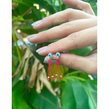 Atelier Çağla Nazar Boncuklu Kırmızı Ip Küpe