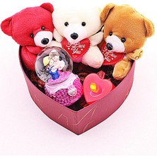 Home Dekor Hediye Sevgiliye Hediye Mini Ayıcıklar ve Aşıklar Kar Küresi Temalı LED Mumlu Hediye Kutusu Orta Boy