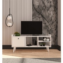 VM VERTEX MOBİLYA Leo Tv Ünitesi Beyaz Televizyon Konsolu 140 cm Ekonomik Modül Sehpa