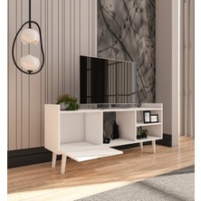 VM VERTEX MOBİLYA Leo Tv Ünitesi Beyaz Televizyon Konsolu 140 cm Ekonomik Modül Sehpa