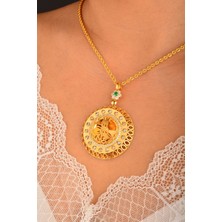 Cebeci 14 Ayar Yeşil Taşlı Tuğralı Kolye Ucu