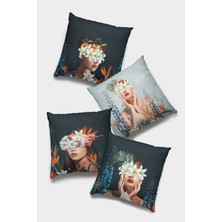 RugViva Çift Taraflı 4'lü Kırlent Kılıfı 43 x 43 cm Gizli Fermuar Dokuma Tay Tüyü Premium Kumaş 4KR037