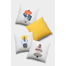 RugViva Çift Taraflı 4'lü Kırlent Kılıfı 43 x 43 cm Gizli Fermuar Tay Tüyü Dokuma Premium Kumaş 4KR060