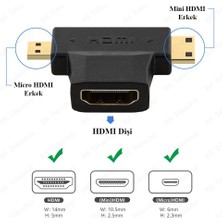 BK Teknoloji HDMI Dişi To Mini HDMI Erkek + Mikro HDMI Erkek Adaptör