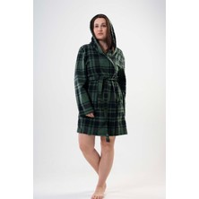 Kadın Büyük Beden Kapüşonlu Yeşil Polar Sabahlık 201025-0357