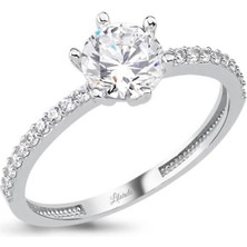 Lilarote Kolları Taşlı Beyaz Altın Tektaş Yüzük