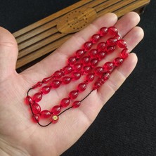 Vip Kehribar 8X11 mm Mesut Elma Usta Işçilikli Sıkma Kehribar Tesbih Imzalı Sistemli Tespih Ahşap Kutulu