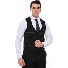 Ekoseli Siyah V Yakalı Yelek
