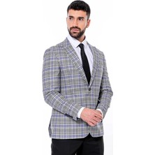 Wessi Siyah Mavi Ekose Desenli Slim Fit Ceket