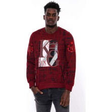 Bordo Taşlı Baskılı Sweatshirt