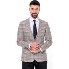 Wessi Füme Ekose Desenli Slim Fit Ceket