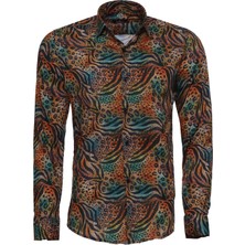 Wessi Siyah Çiçek Desenli Slim Fit Uzun Kollu Gömlek