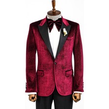 Wessi Bordo Simli Slimfit Damatlık Ceket