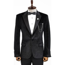 Siyah Sivri Yaka Simli Slimfit Damatlık Ceket