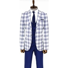Ekose Ceketli Lacivert Slim Fit Takım Elbise