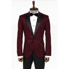 Bordo Simli Desenli Smokin Ceketi