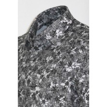 Wessi Çiçek Desenli Koyu Gri Slim Fit Gömlek