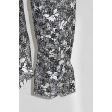 Wessi Çiçek Desenli Koyu Gri Slim Fit Gömlek