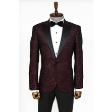 Wessi Bordo Kareli Desenli Simli Smokin Ceket