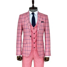 Pembe Kareli Slim Fit Takım Elbise