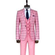 Pembe Kareli Slim Fit Takım Elbise