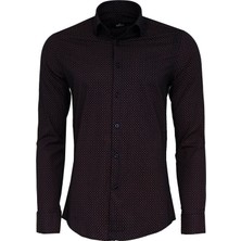 Wessi Kahverengi Mini Kare Desenli Slim Fit Gömlek