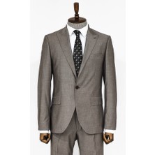 Wessi Soluk Kahverengi Desensiz Iki Parça Slim Fit Takım Elbise