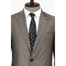 Wessi Soluk Kahverengi Desensiz Iki Parça Slim Fit Takım Elbise