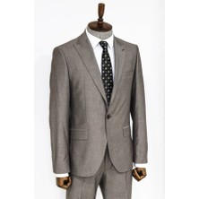 Wessi Soluk Kahverengi Desensiz Iki Parça Slim Fit Takım Elbise