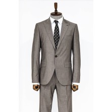 Wessi Soluk Kahverengi Desensiz Iki Parça Slim Fit Takım Elbise