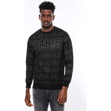 Wessi Siyah Taşlı Desenli Sweatshirt