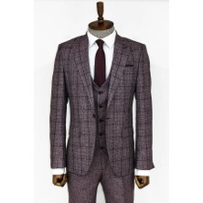 Wessi Slim Fit Bordo Ekose Takım Elbise