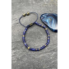 FRNCH Lapis Lazuli Doğal Taşlı Lacivert Renkli Ayarlanabilir Makrome Erkek Bileklik