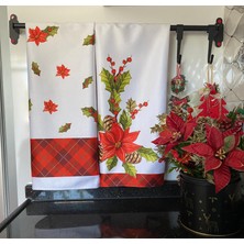 Lilies Atelier Mackenzie Model Yılbaşı Çiçeği Kımızı Kareli 2 Adet Havlu I Yılbaşı Dekor I Yeniyıl Süsleme I Yılbaşı Hediye Havlu