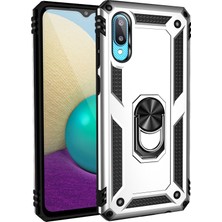 HappyCase Newface Samsung Galaxy A02 Kılıf Sofya Yüzüklü Silikon Kapak - Gümüş