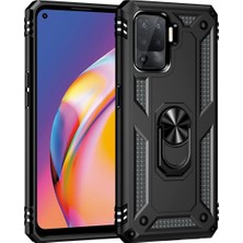 HappyCase Newface Oppo Reno 5 Lite Kılıf Sofya Yüzüklü Silikon Kapak - Siyah