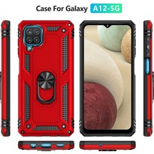 HappyCase Newface Samsung Galaxy A12 Kılıf Sofya Yüzüklü Silikon Kapak - Kırmızı